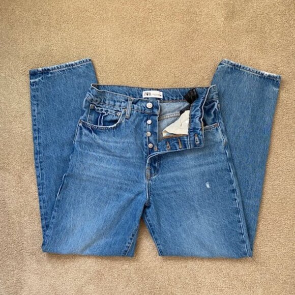 Zara Denim - ZW ZARA WOMAN JEANS Washed effect Denim Button Fly RN 77302